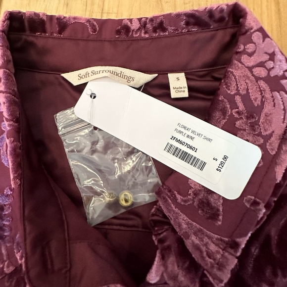 NWT Soft Surrounding Floreat Long Sleeve Velvet Cranberry Blouse Size Small - Picture 6 of 12